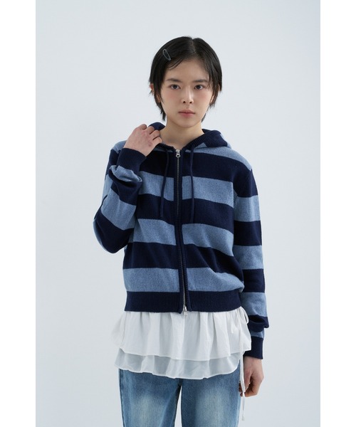 codegraphy（コードグラフィー）の「(Women's) Striped Knit Hooded Zip-up CBFSWKC001（パーカー・メンズ・ダークネイビー/ラベンダー/オートミール・SMALL/MEDIUM）」の10枚目の写真