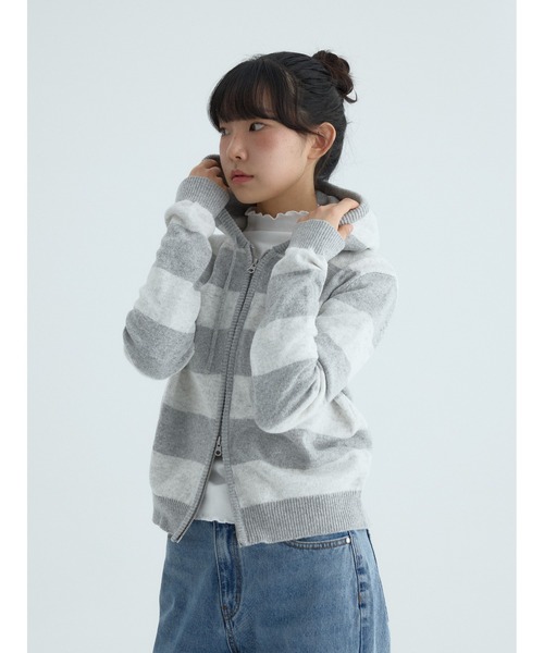 codegraphy（コードグラフィー）の「(Women's) Striped Knit Hooded Zip-up CBFSWKC001（パーカー・メンズ・ダークネイビー/ラベンダー/オートミール・SMALL/MEDIUM）」の5枚目の写真