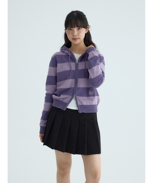 codegraphy（コードグラフィー）の「(Women's) Striped Knit Hooded Zip-up CBFSWKC001（パーカー・メンズ・ダークネイビー/ラベンダー/オートミール・SMALL/MEDIUM）」の9枚目の写真