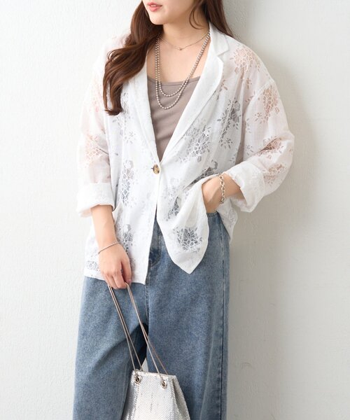 Another Branch olive des olive(アナザーブランチオリーブデオリーブ)の「【nane】フラワーレースシングルテーラードジャケット(テーラードジャケット・レディース・オフホワイト/ブラック・FREE)」の2枚目の写真