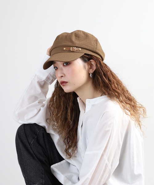 FUNALIVE（ファンアライブ）の「格子柄ベルトキャスケット（キャスケット・レディース・アイボリー/ブラウン/ベージュ・FREE）」の3枚目の写真