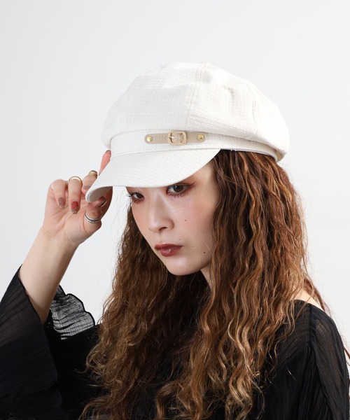 FUNALIVE（ファンアライブ）の「格子柄ベルトキャスケット（キャスケット・レディース・アイボリー/ブラウン/ベージュ・FREE）」の2枚目の写真