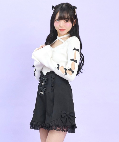 Secret Honey（シークレットハニー）の「サイドヘムアップフリルショートパンツ（スカート・レディース・ブラック/グレー・MEDIUM）」の7枚目の写真