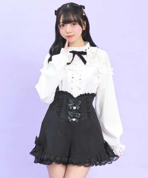 Secret Honey（シークレットハニー）の「サイドヘムアップフリルショートパンツ（スカート・レディース・ブラック/グレー・MEDIUM）」の6枚目の写真