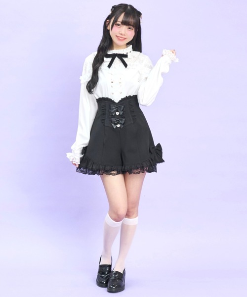 Secret Honey（シークレットハニー）の「サイドヘムアップフリルショートパンツ（スカート・レディース・ブラック/グレー・MEDIUM）」の5枚目の写真