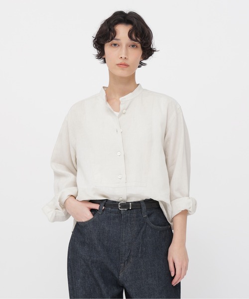 MARGARET HOWELL（マーガレットハウエル）の「SHIRTING LINEN（シャツ/ブラウス・レディース・ターコイズブルー/オフホワイト/チャコール・2/3/1）」の2枚目の写真