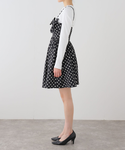 U by SPICK&SPAN(ユーバイスピックアンドスパン)の「GANNI / ガニー Printed Double Satin Mini Strap Dr(ワンピース・レディース・ブラック・SMALL)」の4枚目の写真