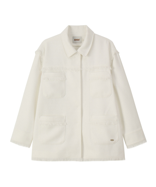 ERER(エルエル)の「Overfit Fringe Tweed Shirt Jacket White(テーラードジャケット・レディース・ホワイト・F)」の3枚目の写真