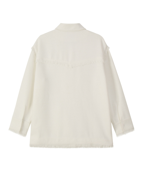 ERER(エルエル)の「Overfit Fringe Tweed Shirt Jacket White(テーラードジャケット・レディース・ホワイト・F)」の4枚目の写真