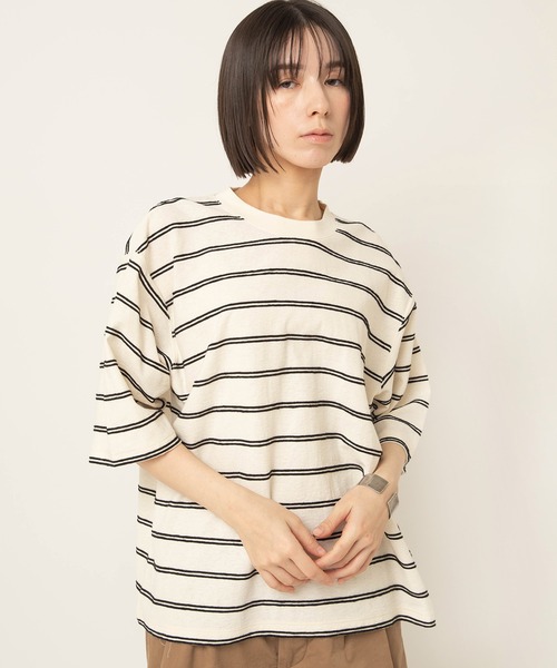 RNA-N（アールエヌエーエヌ）の「M2644 タックボーダー半袖T（Tシャツ/カットソー・レディース・キナリ/グレー/グリーン・FREE）」の7枚目の写真