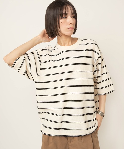 RNA-N（アールエヌエーエヌ）の「M2644 タックボーダー半袖T（Tシャツ/カットソー・レディース・キナリ/グレー/グリーン・FREE）」の8枚目の写真