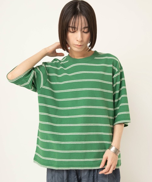 RNA-N（アールエヌエーエヌ）の「M2644 タックボーダー半袖T（Tシャツ/カットソー・レディース・キナリ/グレー/グリーン・FREE）」の9枚目の写真