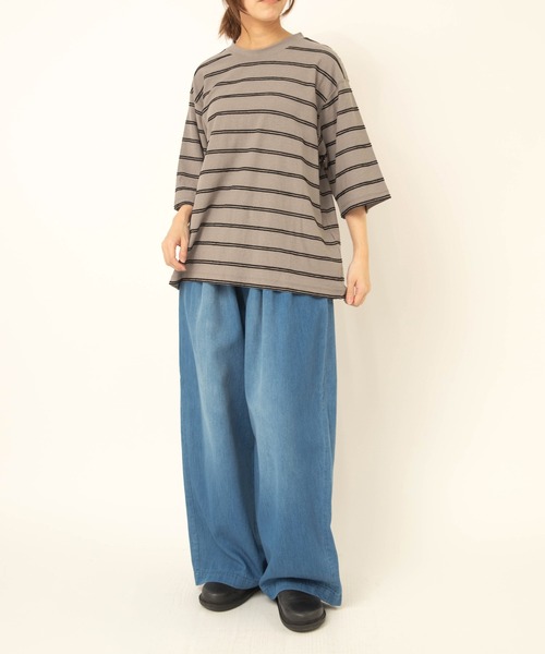 RNA-N（アールエヌエーエヌ）の「M2644 タックボーダー半袖T（Tシャツ/カットソー・レディース・キナリ/グレー/グリーン・FREE）」の6枚目の写真