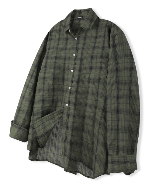 MOOVN(ムブン)の「ヴィンテージリンクルチェックシャツグリーン(シャツ/ブラウス・メンズ・その他・LARGE/MEDIUM)」の1枚目の写真