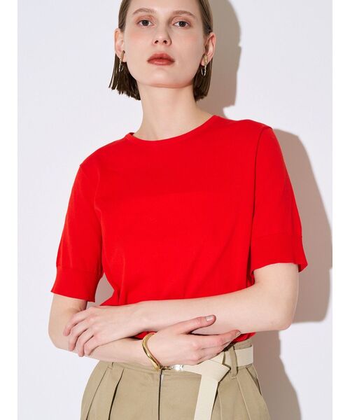 ELENDEEK(エレンディーク)の「ハーフスリーブTニット(ニット/セーター・レディース・ブルー/オフホワイト/レッド/ブラック・FREE)」の4枚目の写真