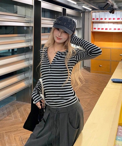 HALEY PESCA(ヘーリーペスカ)の「HALEY PESCA/シンプルボーダー カットソー(Tシャツ/カットソー・レディース・ブルー/ブラック/ピンク・MEDIUM/SMALL)」の6枚目の写真