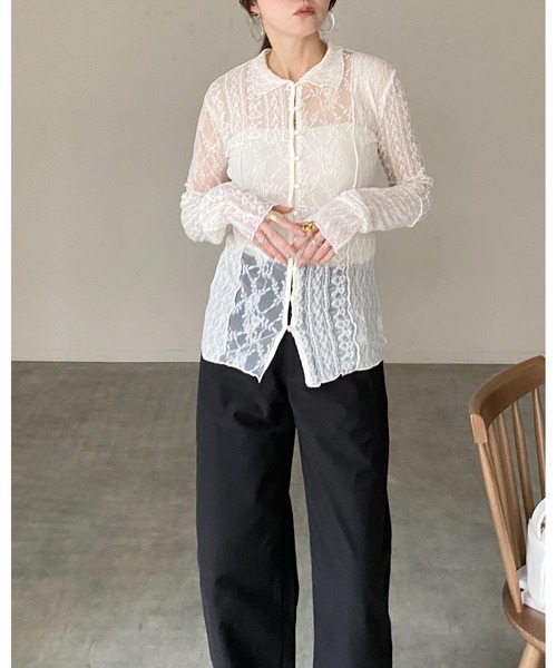 She's Closet（シーズクローゼット）の「長袖ロング丈 パッチワークレース 襟付きポロカーディガン（カーディガン/ボレロ・レディース・アイボリー/ブラック・FREE）」の13枚目の写真