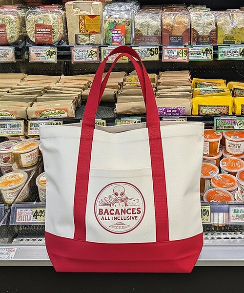 BACANCES ALL INCLUSIVE（バカンサスオールインクルーシブ）の「BC PICNIC TOTE BAG [ALIEN JOE]（トートバッグ・メンズ・ブラック/レッド・ONESIZE）」の2枚目の写真