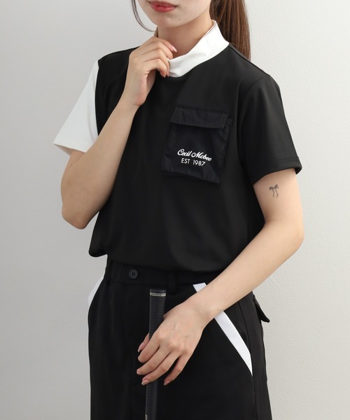 CECIL McBEE（セシルマクビー）の「Outdoor Pocket Mock Neck Top アウトドア ポケット モックネック 半袖Tシャツ（Tシャツ/カットソー・レディース・ホワイト/ブラック・S/M）」の9枚目の写真