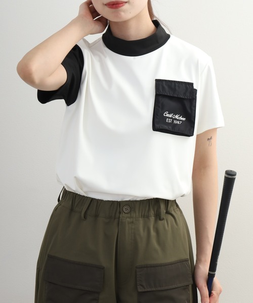 CECIL McBEE（セシルマクビー）の「Outdoor Pocket Mock Neck Top アウトドア ポケット モックネック 半袖Tシャツ（Tシャツ/カットソー・レディース・ホワイト/ブラック・S/M）」の19枚目の写真