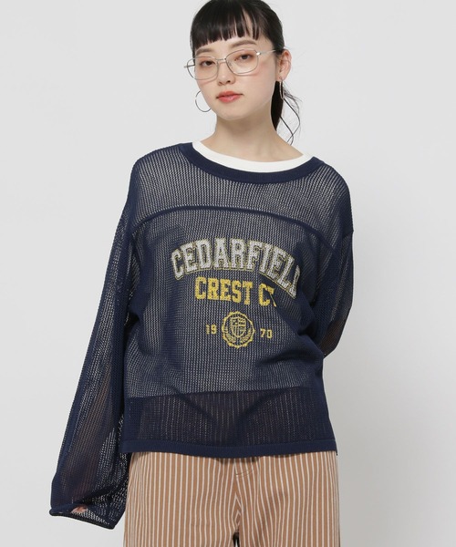 niko and...（ニコアンド）の「カレッジメッシュプルオーバー（ニット/セーター・レディース・ネイビー/ブラウン/アイボリー・LARGE/MEDIUM）」の3枚目の写真