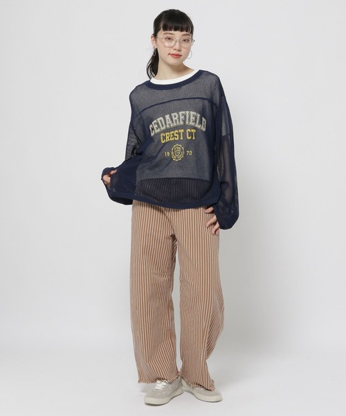 niko and...（ニコアンド）の「カレッジメッシュプルオーバー（ニット/セーター・レディース・ネイビー/ブラウン/アイボリー・LARGE/MEDIUM）」の16枚目の写真