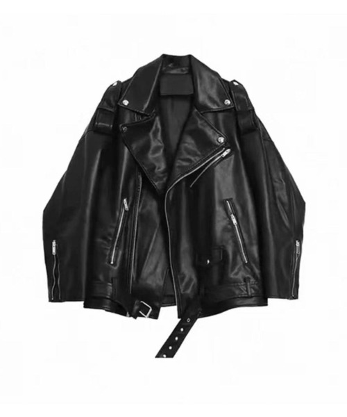 ViViDAY(ビビデー)の「ビッグシルエットフェイクレザージャケット(ライダースジャケット・レディース・ブラック・M)」の13枚目の写真