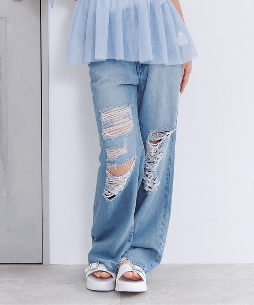 algy（アルジー）の「バックロゴワイドフレアパンツ（デニムパンツ・キッズ・グレー/サックスブルー・160/150/140/130）」の2枚目の写真