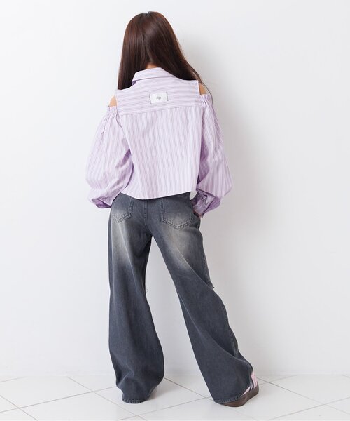 algy（アルジー）の「バックロゴワイドフレアパンツ（デニムパンツ・キッズ・グレー/サックスブルー・160/150/140/130）」の4枚目の写真