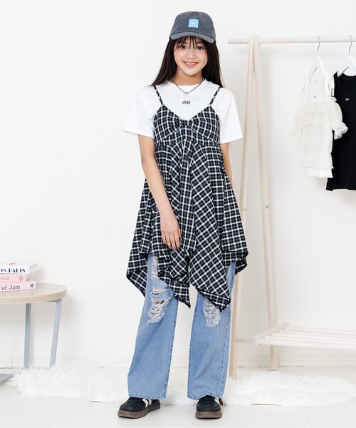 algy（アルジー）の「バックロゴワイドフレアパンツ（デニムパンツ・キッズ・グレー/サックスブルー・160/150/140/130）」の9枚目の写真