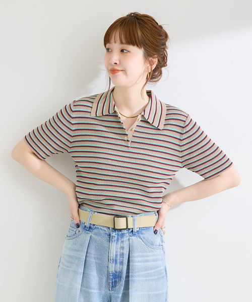 B.C STOCK(ベーセーストック)の「手洗い可 / マルチボーダーカラーニット(ニット/セーター・レディース・ブラック/ブラウン/ベージュ・FREE)」の12枚目の写真