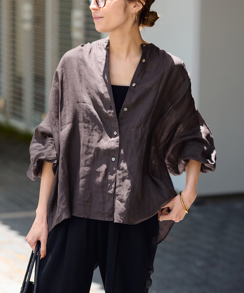 FRAMeWORK（フレームワーク）の「≪WEB限定 / 追加≫ラミーランタンスリーブバンドカラー（シャツ/ブラウス・レディース・ホワイト/ブラウン/サックスブルー・FREE）」の16枚目の写真