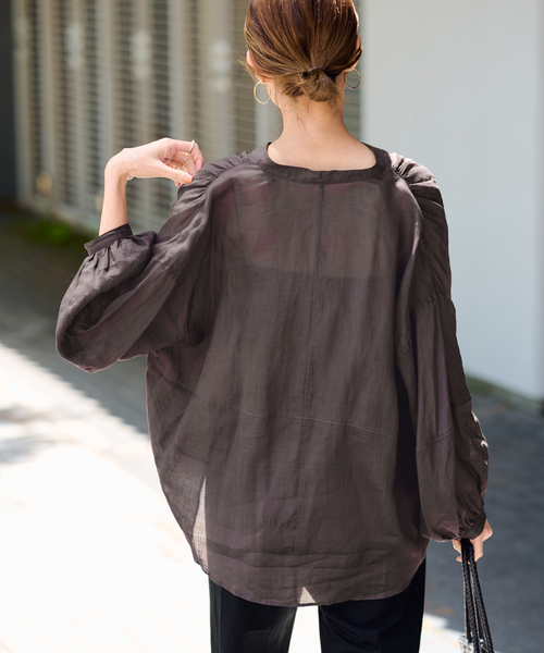 FRAMeWORK（フレームワーク）の「≪WEB限定 / 追加≫ラミーランタンスリーブバンドカラー（シャツ/ブラウス・レディース・ホワイト/ブラウン/サックスブルー・FREE）」の13枚目の写真