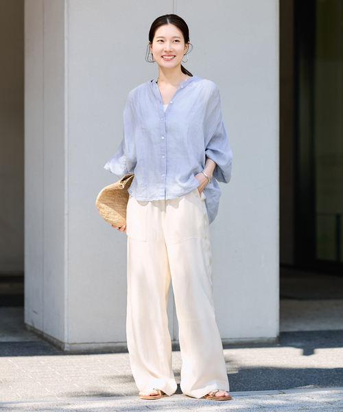 FRAMeWORK（フレームワーク）の「≪WEB限定 / 追加≫ラミーランタンスリーブバンドカラー（シャツ/ブラウス・レディース・ホワイト/ブラウン/サックスブルー・FREE）」の8枚目の写真