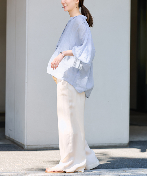 FRAMeWORK（フレームワーク）の「≪WEB限定 / 追加≫ラミーランタンスリーブバンドカラー（シャツ/ブラウス・レディース・ホワイト/ブラウン/サックスブルー・FREE）」の6枚目の写真