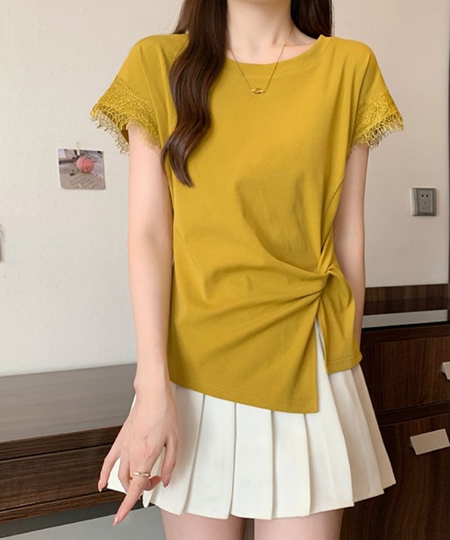 2ly2（トゥーリートゥー）の「レース袖フレンチスリーブTシャツ / サイドリボンデザインカットソー（Tシャツ/カットソー・レディース・ホワイト/ブラック/イエロー・FREE）」の17枚目の写真