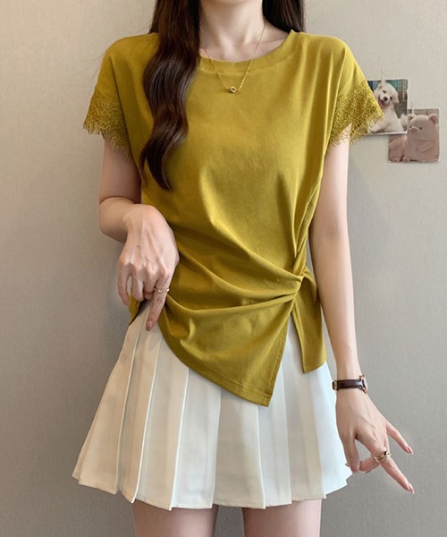 2ly2（トゥーリートゥー）の「レース袖フレンチスリーブTシャツ / サイドリボンデザインカットソー（Tシャツ/カットソー・レディース・ホワイト/ブラック/イエロー・FREE）」の19枚目の写真