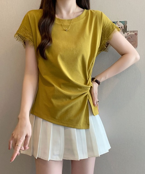 2ly2（トゥーリートゥー）の「レース袖フレンチスリーブTシャツ / サイドリボンデザインカットソー（Tシャツ/カットソー・レディース・ホワイト/ブラック/イエロー・FREE）」の20枚目の写真