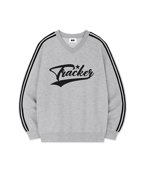 RANDOMOFF（ランダムオフ）の「TRACKER SPORTY TRACK V-NECK OVER FIT SWEATSHIRT (4color)（スウェット・レディース・ライトグレー/ブラック/ネイビー/グレー・SMALL/MEDIUM/LARGE）」の3枚目の写真
