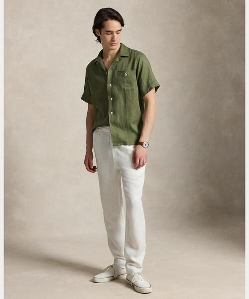 Rabbits Country Club サテンキャンプシャツ M グリーン クラシック フィット リネン キャンプ シャツ（シャツ/ブラウス