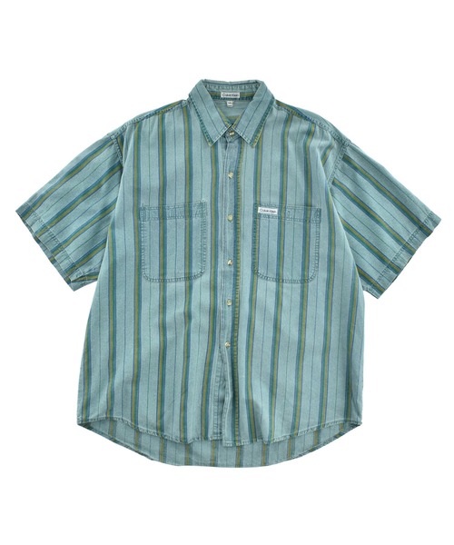 Calvin Klein(カルバン・クライン)の「【USED】90’s Calvin Klein ストライプ ハーフスリーブ シャツ(シャツ/ブラウス・メンズ・グリーン・X-LARGE)」の1枚目の写真