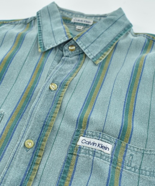 Calvin Klein(カルバン・クライン)の「【USED】90’s Calvin Klein ストライプ ハーフスリーブ シャツ(シャツ/ブラウス・メンズ・グリーン・X-LARGE)」の2枚目の写真