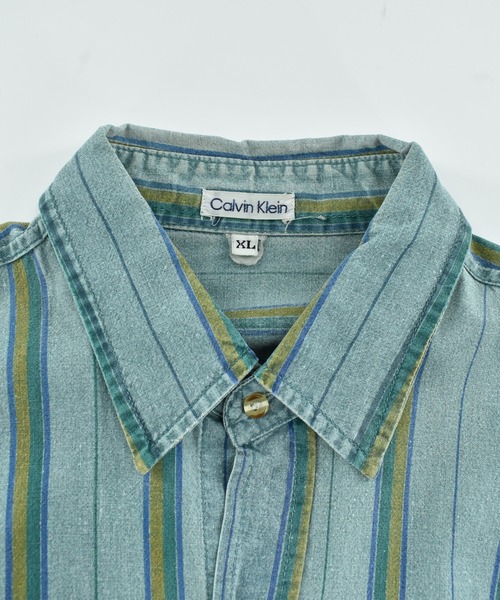 Calvin Klein(カルバン・クライン)の「【USED】90’s Calvin Klein ストライプ ハーフスリーブ シャツ(シャツ/ブラウス・メンズ・グリーン・X-LARGE)」の3枚目の写真