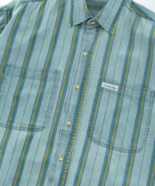 Calvin Klein(カルバン・クライン)の「【USED】90’s Calvin Klein ストライプ ハーフスリーブ シャツ(シャツ/ブラウス・メンズ・グリーン・X-LARGE)」の5枚目の写真