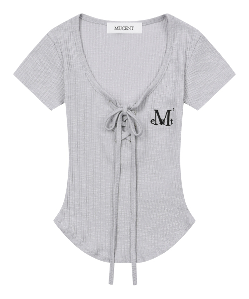 MUCENT(ムセント)の「サロンアイレットレースアップゴルフリブスリムフィット半袖Tシャツ(3カラー)(Tシャツ/カットソー・レディース・ホワイト/グレー系カモフラージュ/ブラック・FREE)」の21枚目の写真
