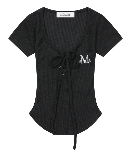 MUCENT(ムセント)の「サロンアイレットレースアップゴルフリブスリムフィット半袖Tシャツ(3カラー)(Tシャツ/カットソー・レディース・ホワイト/グレー系カモフラージュ/ブラック・FREE)」の16枚目の写真