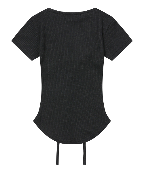 MUCENT(ムセント)の「サロンアイレットレースアップゴルフリブスリムフィット半袖Tシャツ(3カラー)(Tシャツ/カットソー・レディース・ホワイト/グレー系カモフラージュ/ブラック・FREE)」の15枚目の写真