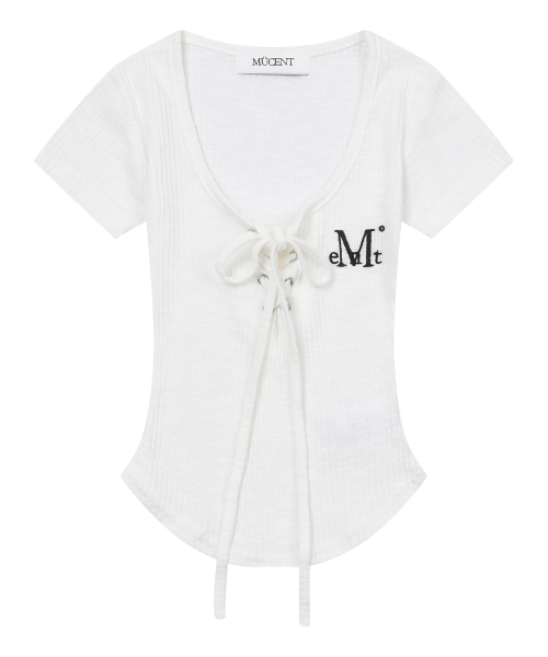 MUCENT(ムセント)の「サロンアイレットレースアップゴルフリブスリムフィット半袖Tシャツ(3カラー)(Tシャツ/カットソー・レディース・ホワイト/グレー系カモフラージュ/ブラック・FREE)」の11枚目の写真
