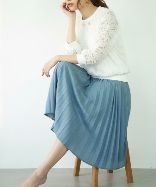 GIVERNY(ジヴェルニー)の「【華やかレース/オケージョン・お呼ばれ/上品ヘルシー】シアーレース切替プルオーバー(シャツ/ブラウス・レディース・ホワイト/ブラック・FREE)」の9枚目の写真