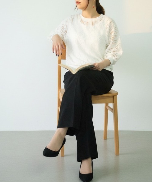 GIVERNY(ジヴェルニー)の「【華やかレース/オケージョン・お呼ばれ/上品ヘルシー】シアーレース切替プルオーバー(シャツ/ブラウス・レディース・ホワイト/ブラック・FREE)」の11枚目の写真